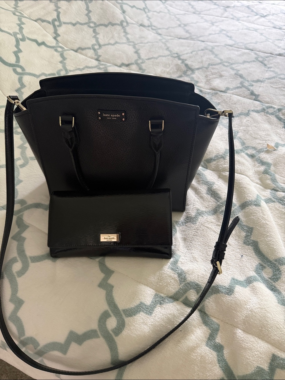 kate spade Black Leather Satchel with Matching Wallet